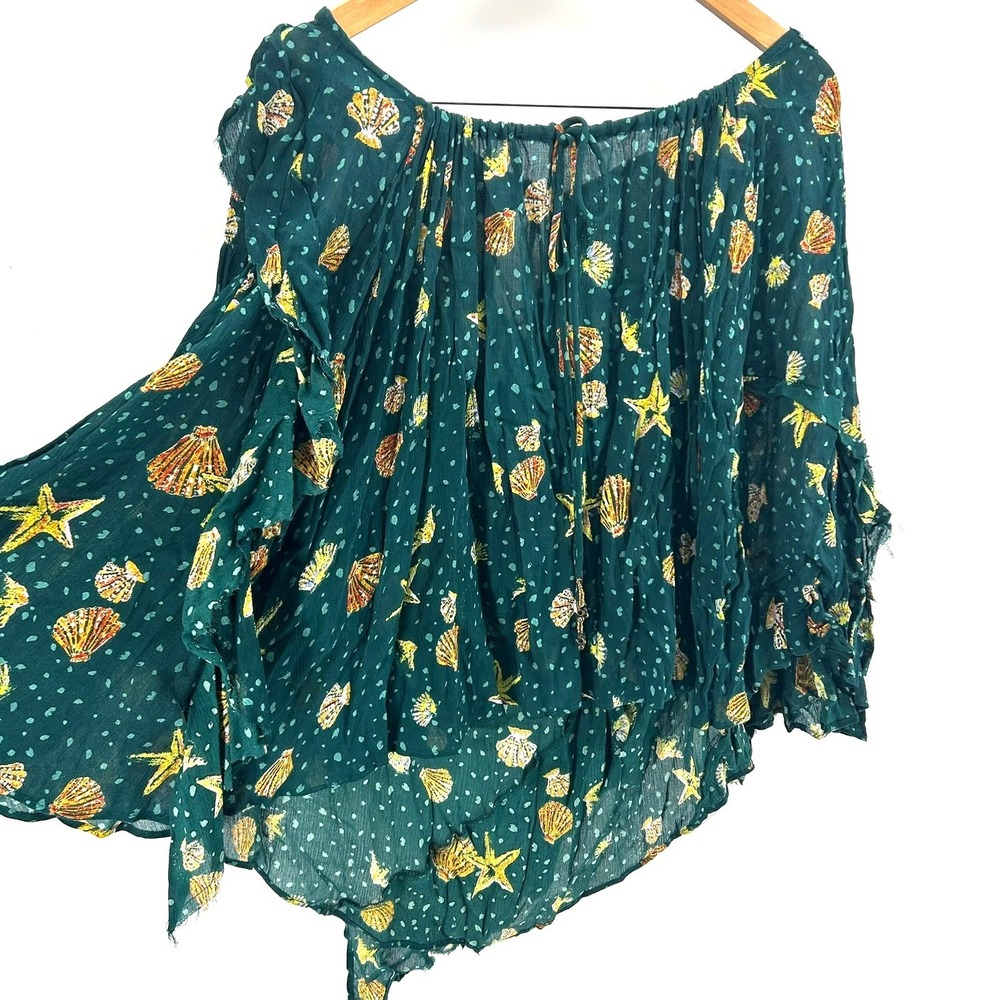 Free People Endless Summer Teal Green Seashell Print Halter Mini Dress Nwt Sz L
